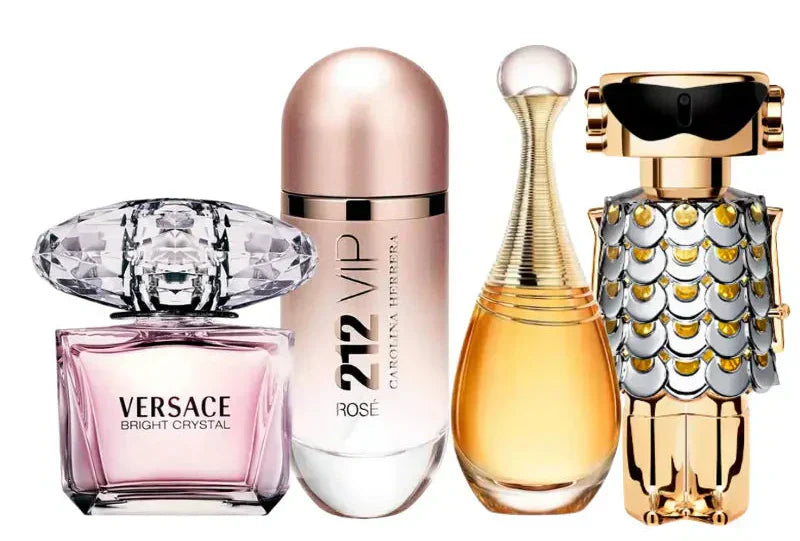 Kit de 4 Perfumes | Jadore, 212 Vip Rose, Fame, Bright Crystal